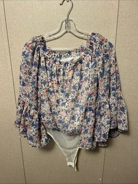 Lush Floral Off-Shoulder Top in Blue & Pink